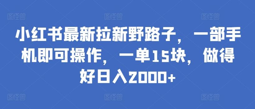 小红书最新拉新野路子,一部手机即可操作,一单15块,做得好日入2000+【揭秘】-致富学堂