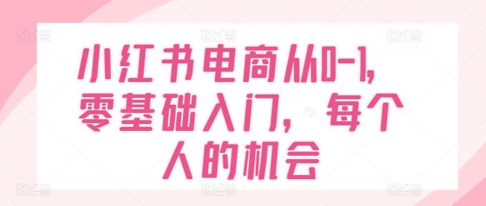 小红书电商从0-1,零基础入门,每个人的机会-致富学堂