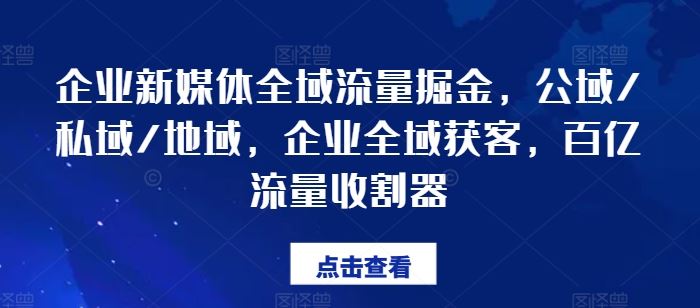 企业新媒体全域流量掘金,公域/私域/地域,企业全域获客,百亿流量收割器-致富学堂