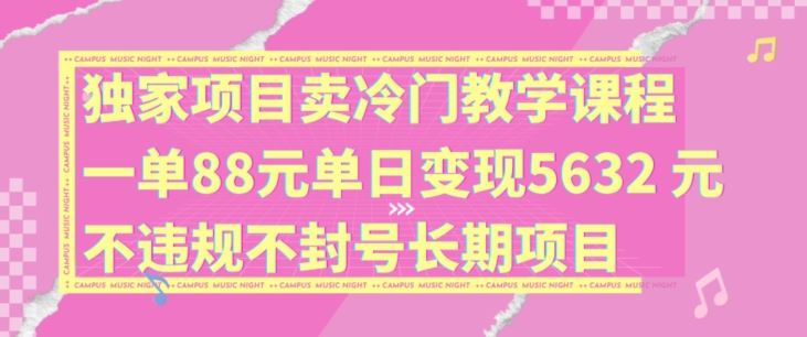 独家项目卖冷门教学课程一单88元单日变现5632元违规不封号长期项目【揭秘】-致富学堂
