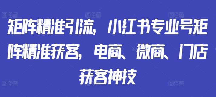 矩阵精准引流,小红书专业号矩阵精准获客,电商、微商、门店获客神技-致富学堂