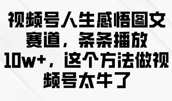 视频号人生感悟图文赛道,条条播放10w+,这个方法做视频号太牛了-致富学堂