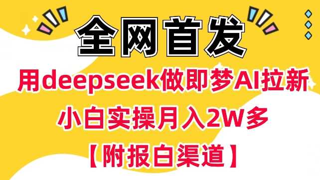 用deepseek做即梦Ai拉新 小白实操月入过W+【附报白渠道】-致富学堂
