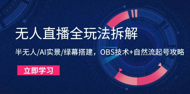 (14684期)无人直播全玩法拆解:半无人/AI实景/绿幕搭建,OBS技术+自然流起号攻略-致富学堂
