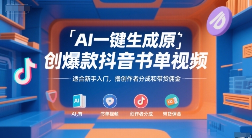 AI一键生成原创爆款抖音书单视频,适合新手入门,撸创作者分成和带货佣金【揭秘】-致富学堂