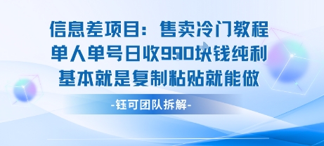 信息差项目:售卖冷门教程单人单号日收9张纯利基本就是复制粘贴就能做-致富学堂