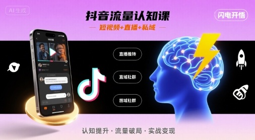 抖音流量认知课,短视频+直播+私域,认知提升,闪电开悟-致富学堂