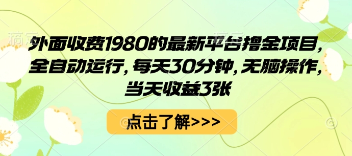 外面收费1980的最新平台撸金项目,全自动运行,每天30分钟,无脑操作,当天收益3张【揭秘】-致富学堂