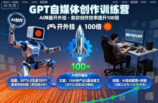 GPT自媒体创作训练营:AI神器开外挂,助你创作效率提升100倍-致富学堂