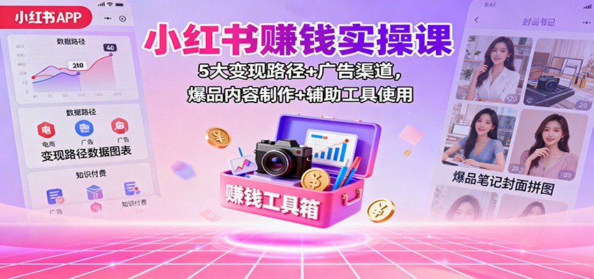 小红书赚钱实操课:5大变现路径+广告渠道,爆品内容制作+辅助工具使用-致富学堂