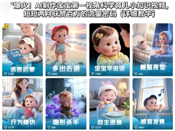 爆火!AI制作宝宝第一视角科学育儿小知识视频,短短两月获赞百万的流量密码(详细教学)-致富学堂