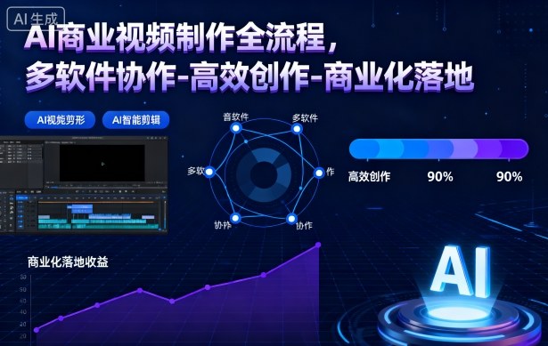 AI商业视频制作全流程,多软件协作-高效创作-商业化落地-致富学堂