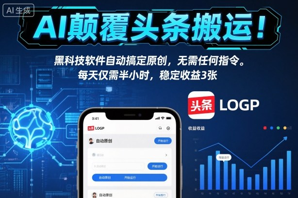 AI颠覆头条搬运!黑科技软件自动搞定原创,无需任何指令。每天仅需半小时,稳定收益3张【揭秘】-致富学堂