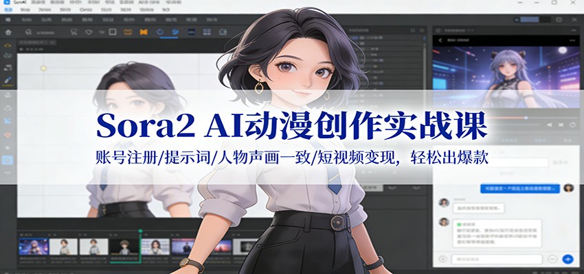 Sora2 AI动漫创作实战课:账号注册/提示词/人物声画一致/短视频变现,轻松出爆款-致富学堂