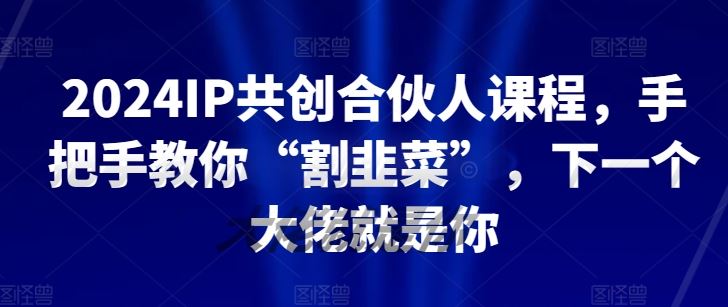 2024IP共创合伙人课程，手把手教你“割韭菜”，下一个大佬就是你-致富学堂