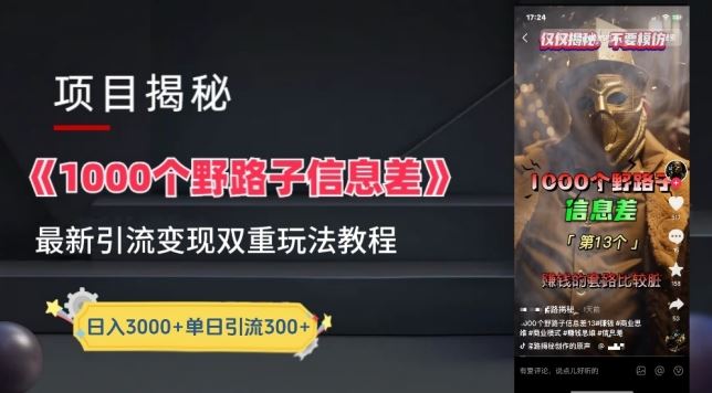 一千个野路子信息差最新玩法教程-变现+引流的玩法具体拆解【揭秘】-致富学堂