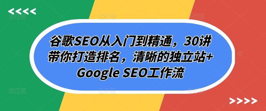 谷歌SEO从入门到精通，30讲带你打造排名，清晰的独立站+Google SEO工作流-致富学堂