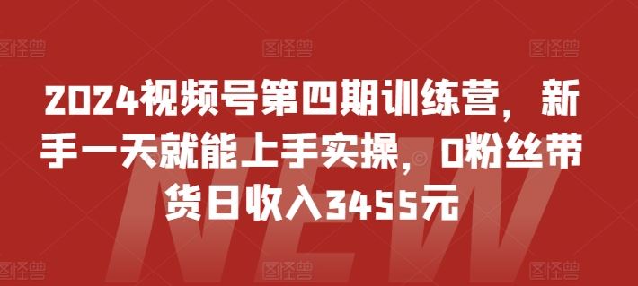 2024视频号第四期训练营，新手一天就能上手实操，0粉丝带货日收入3455元-致富学堂
