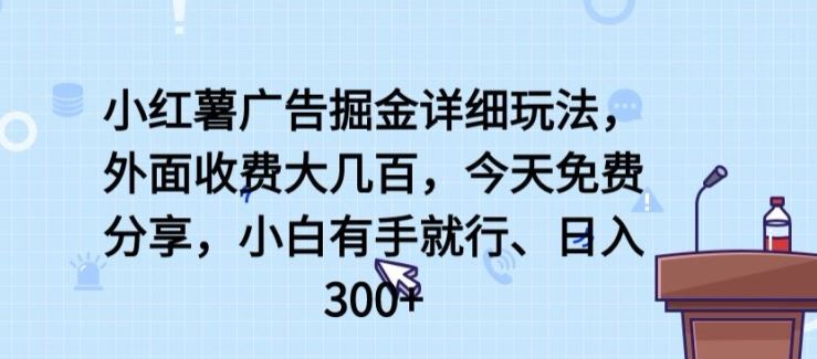 小红薯广告掘金详细玩法，外面收费大几百，小白有手就行，日入300+【揭秘】-致富学堂