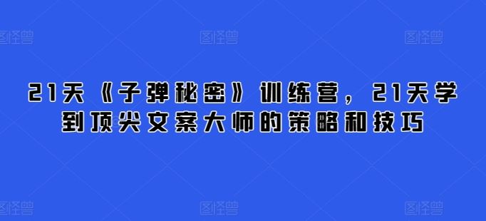 21天《子弹秘密》训练营，21天学到顶尖文案大师的策略和技巧-致富学堂