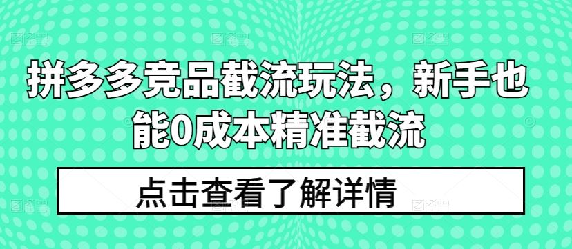 拼多多竞品截流玩法，新手也能0成本精准截流-致富学堂