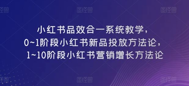 小红书品效合一系统教学，​0~1阶段小红书新品投放方法论，​1~10阶段小红书营销增长方法论-致富学堂