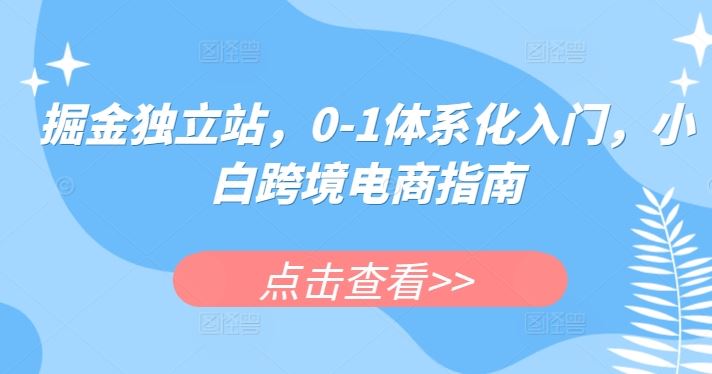 掘金独立站，0-1体系化入门，小白跨境电商指南-致富学堂