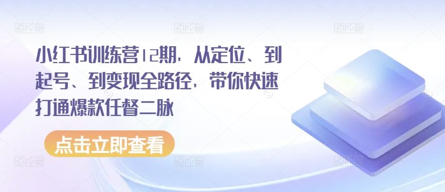 小红书训练营12期，从定位、到起号、到变现全路径，带你快速打通爆款任督二脉-致富学堂