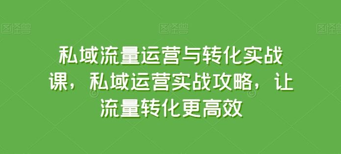 私域流量运营与转化实战课，私域运营实战攻略，让流量转化更高效-致富学堂