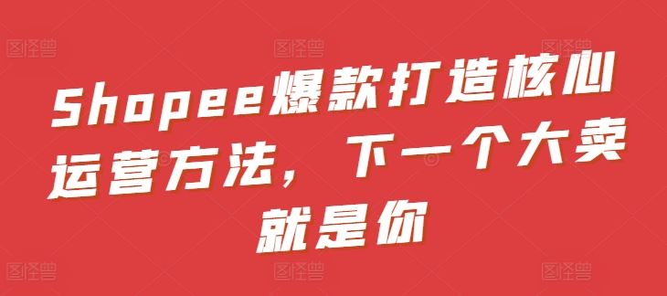 Shopee爆款打造核心运营方法，下一个大卖就是你-致富学堂