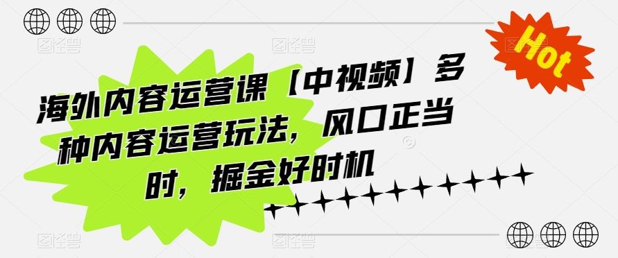 海外内容运营课【中视频】多种内容运营玩法，风口正当时，掘金好时机-致富学堂