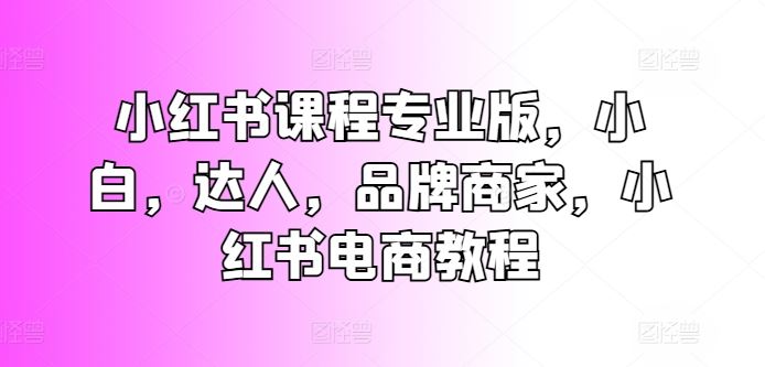 小红书课程专业版，小白，达人，品牌商家，小红书电商教程-致富学堂