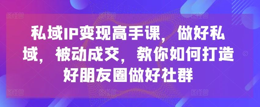 私域IP变现高手课，做好私域，被动成交，教你如何打造好朋友圈做好社群-致富学堂