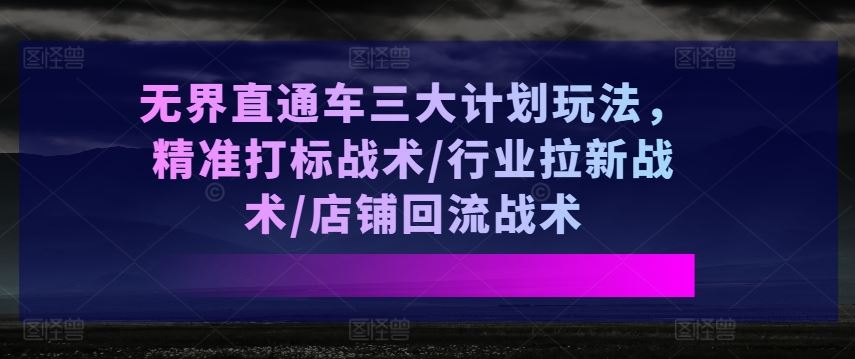 无界直通车三大计划玩法，精准打标战术/行业拉新战术/店铺回流战术-致富学堂