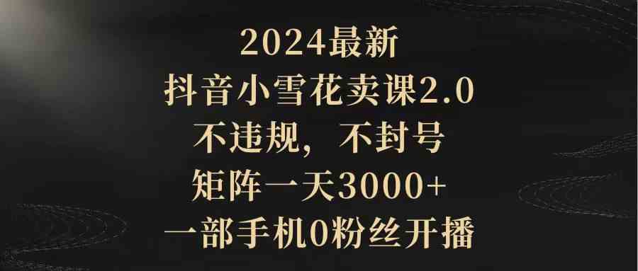 （9639期）2024最新抖音小雪花卖课2.0 不违规 不封号 矩阵一天3000+一部手机0粉丝开播-致富学堂