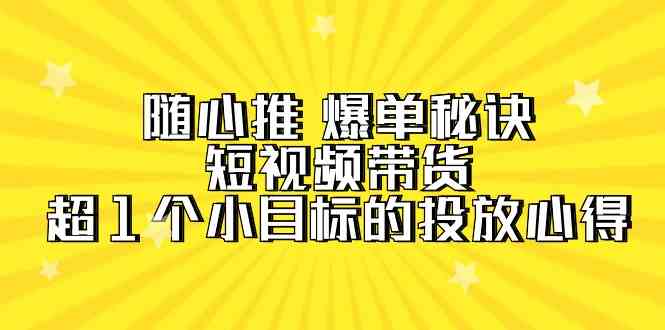 （9687期）随心推 爆单秘诀，短视频带货-超1个小目标的投放心得（7节视频课）-致富学堂