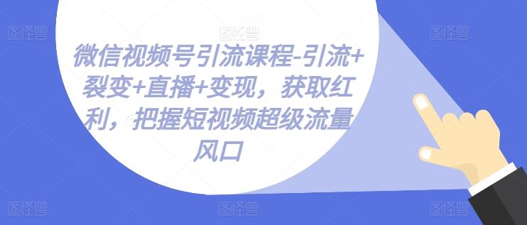 微信视频号引流课程-引流+裂变+直播+变现，获取红利，把握短视频超级流量风口-致富学堂