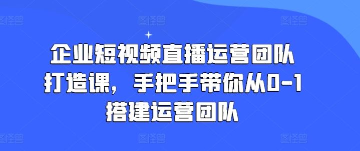 企业短视频直播运营团队打造课，手把手带你从0-1搭建运营团队-致富学堂