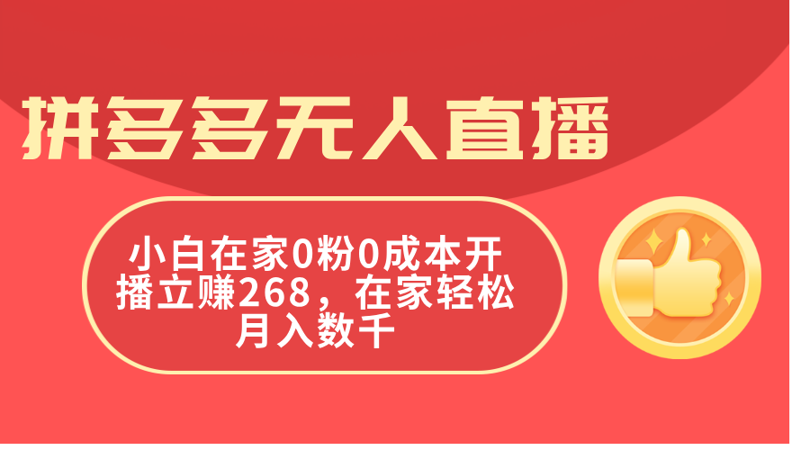 （11521期）拼多多无人直播，小白在家0粉0成本开播立赚268，在家轻松月入数千-致富学堂