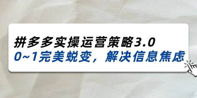 （11658期）2024_2025拼多多实操运营策略3.0，0~1完美蜕变，解决信息焦虑（38节）-致富学堂