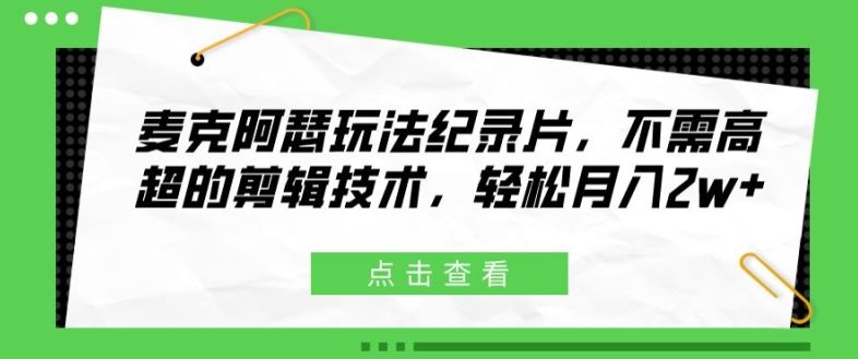 麦克阿瑟玩法纪录片，不需高超的剪辑技术，轻松月入2w+【揭秘】-致富学堂