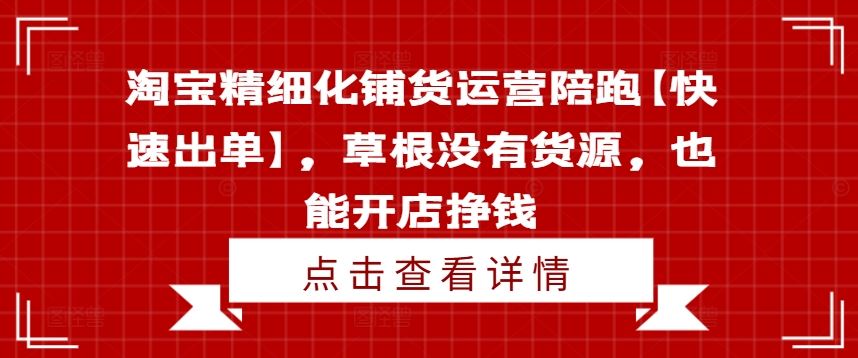 淘宝精细化铺货运营陪跑【快速出单】，草根没有货源，也能开店挣钱-致富学堂
