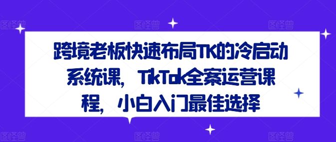 跨境老板快速布局TK的冷启动系统课，TikTok全案运营课程，小白入门最佳选择-致富学堂