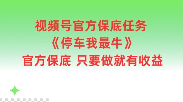 视频号官方保底任务，停车我最牛，官方保底只要做就有收益【揭秘】-致富学堂