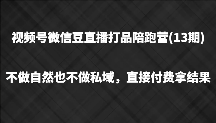 视频号微信豆直播打品陪跑(13期)，不做不自然流不做私域，直接付费拿结果-致富学堂