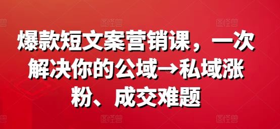 爆款短文案营销课，一次解决你的公域→私域涨粉、成交难题-致富学堂