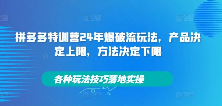 拼多多特训营24年爆破流玩法，产品决定上限，方法决定下限，各种玩法技巧落地实操-致富学堂
