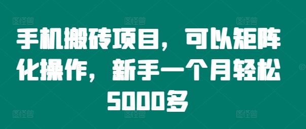 手机搬砖项目，可以矩阵化操作，新手一个月轻松5000多-致富学堂