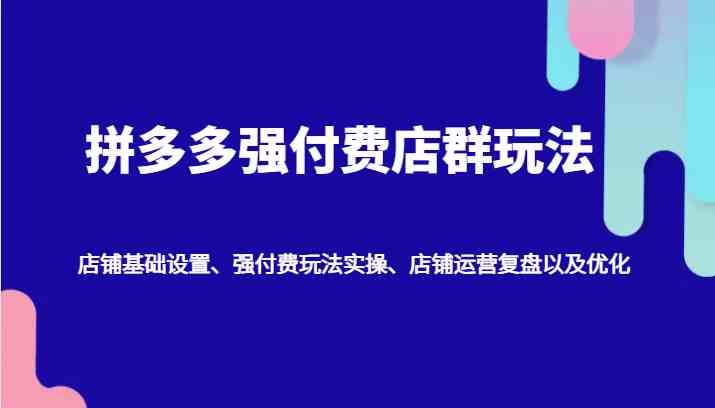 拼多多强付费店群玩法：店铺基础设置、强付费玩法实操、店铺运营复盘以及优化-致富学堂