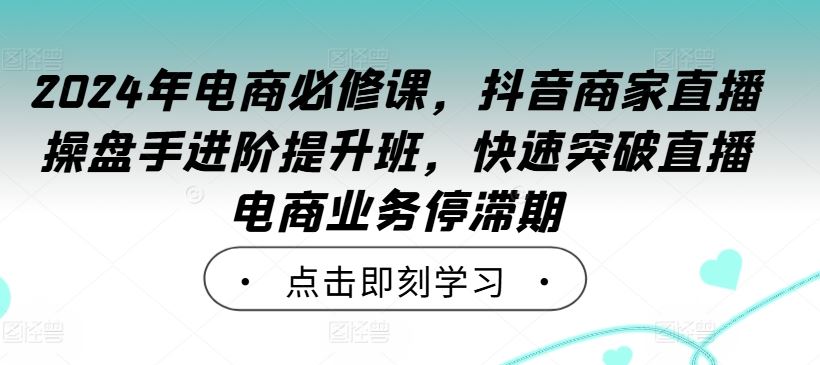 2024年电商必修课，抖音商家直播操盘手进阶提升班，快速突破直播电商业务停滞期-致富学堂
